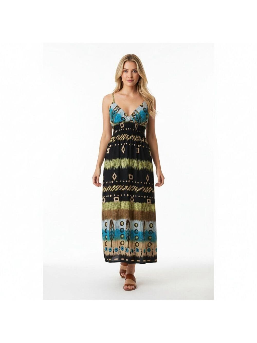 She’s Cool Women's Boho Maxi Dress Size M Black Blue